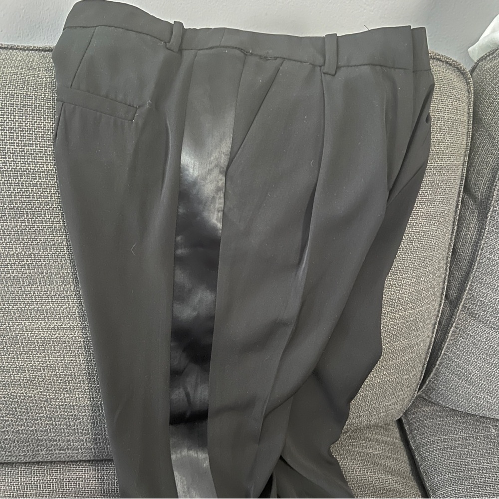 H&M Black Women’s Stylish Trousers with Satin Detail Down Both Sides, Size 4 EUC